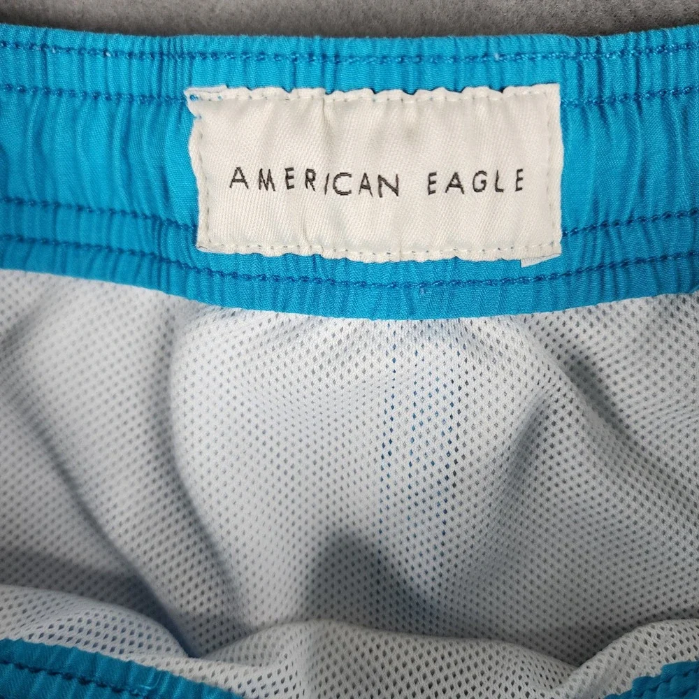 American Eagle Swim Trunks‎ Mens Medium Blue Excellent Shark Print Mesh Lined